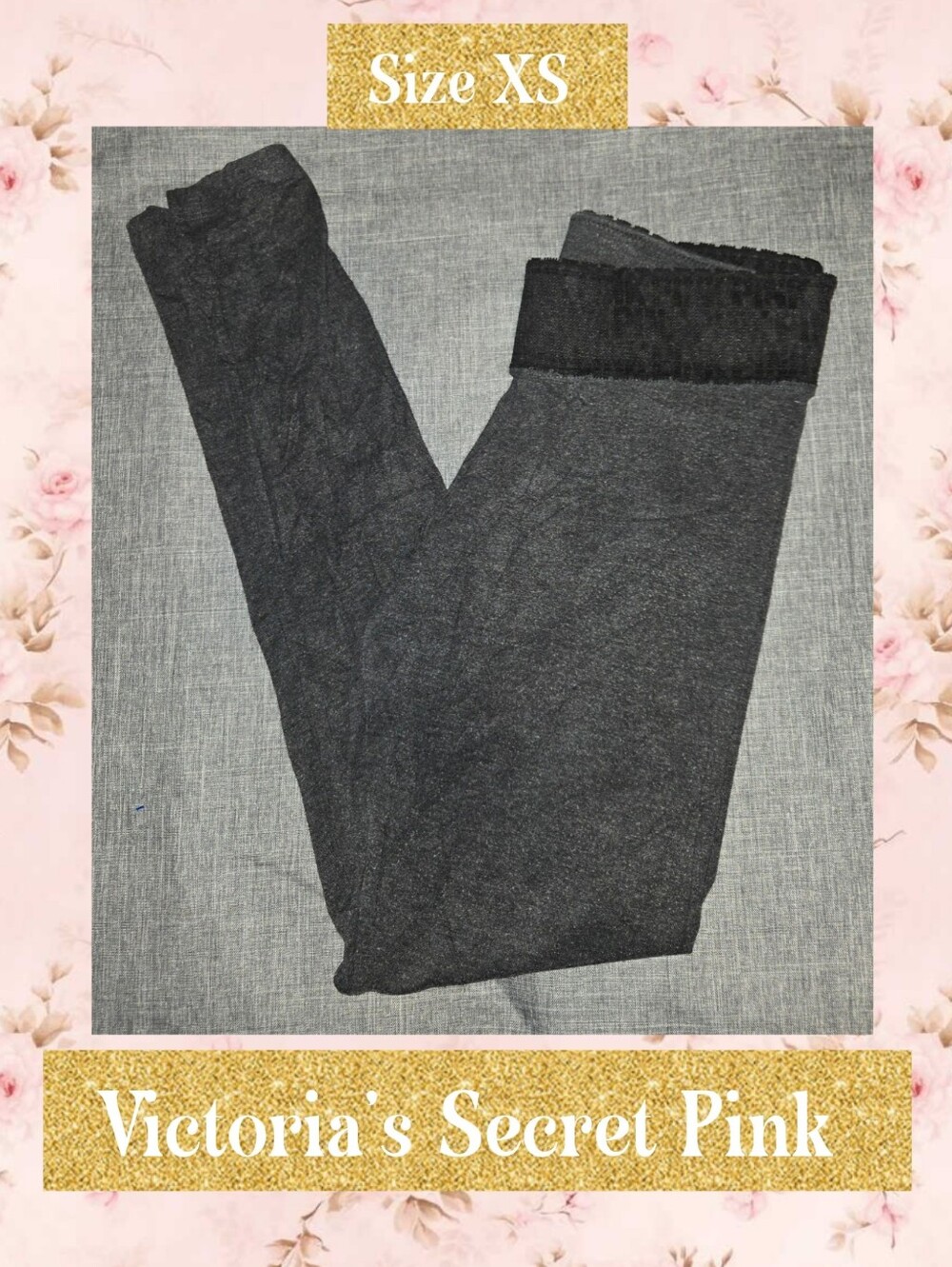 PINK Victoria's Secret Charcoal Gray Lace Waist Skinny Jeans - XS